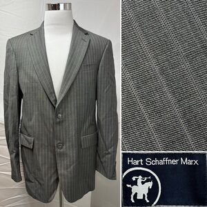 Hart Schaffner Marx Men's 39R Gray Purple Pinstripe 2-Button Blazer Suit Jacket